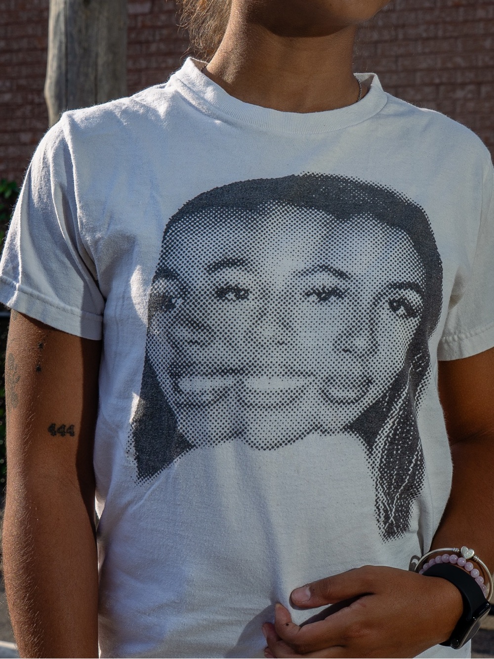 American Apparel White Short-Sleeve Tee with Mariah The Scientist